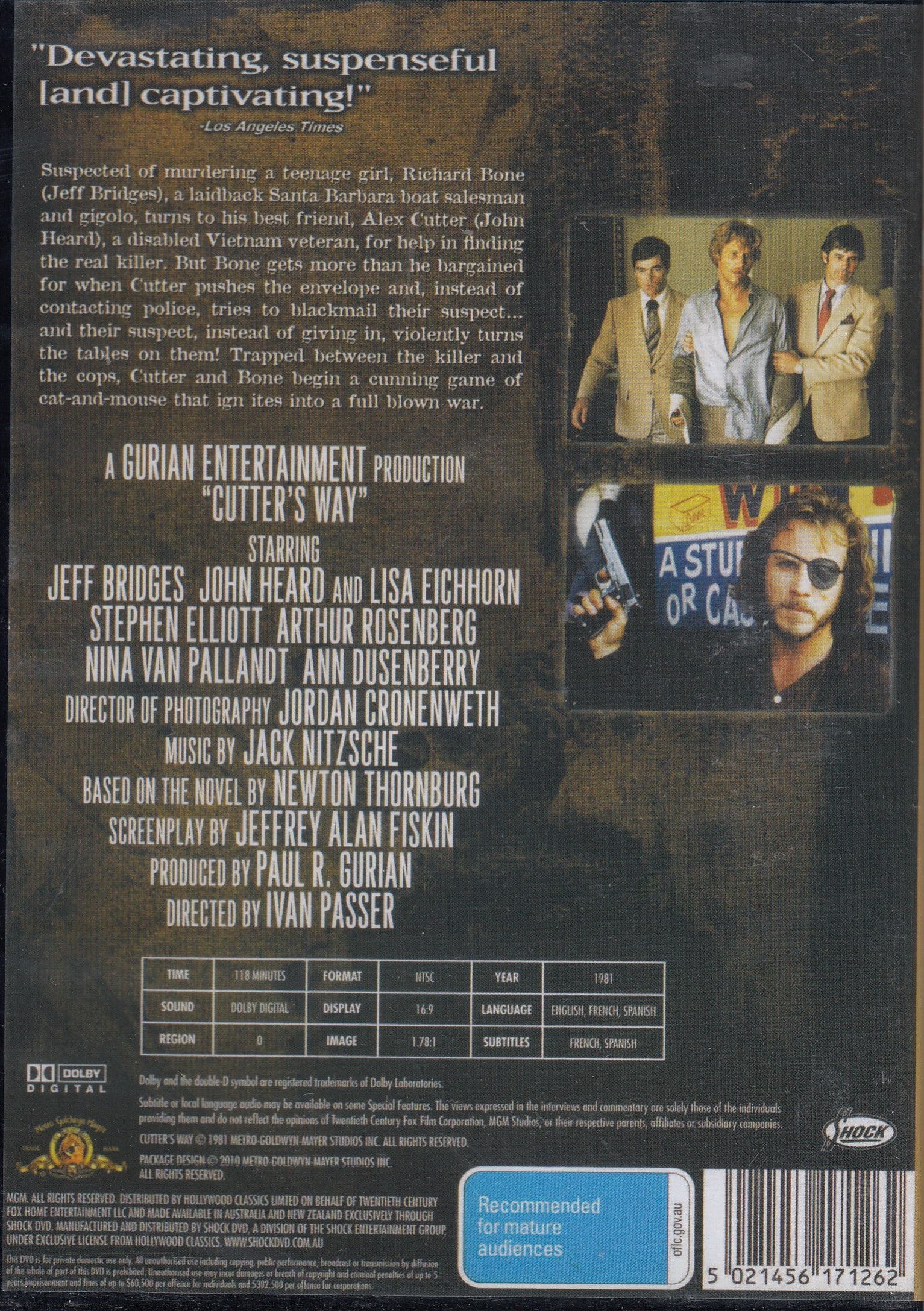 Cutter's Way Jeff Bridges DVD Film Classics